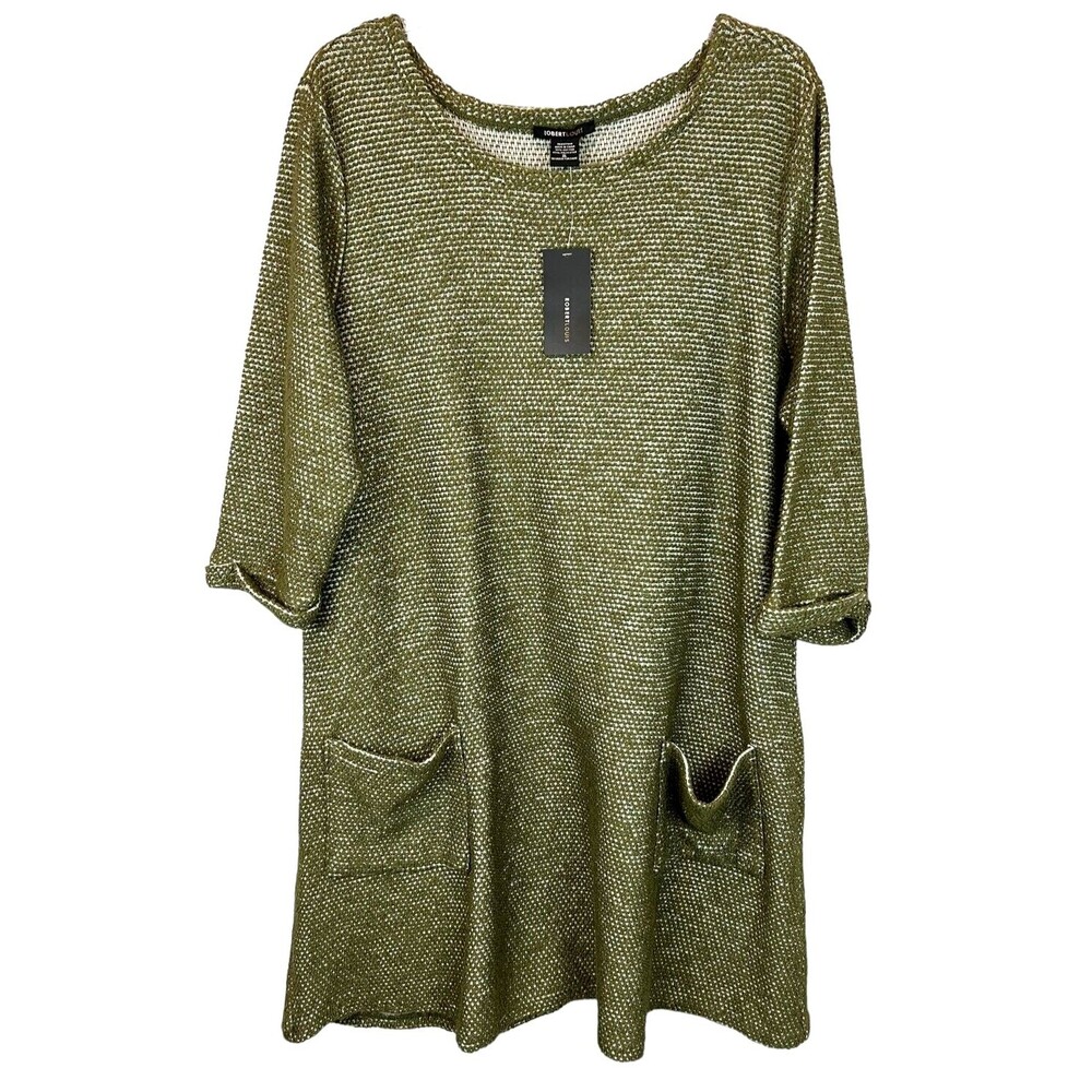 Robert Louis Casual Lagenlook Olive Pocket Shift Nubby Knit Dress Size XL NWT